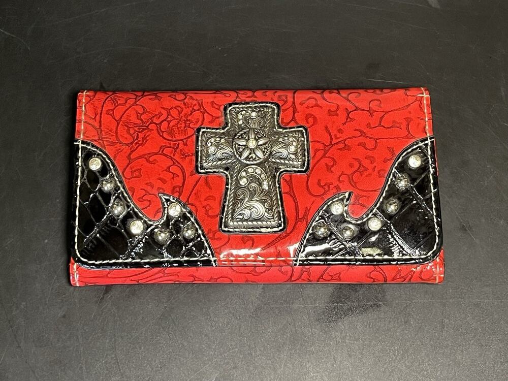 Vintage Wallet Rhinestone Cross Clutch Red Purse Bag Hand